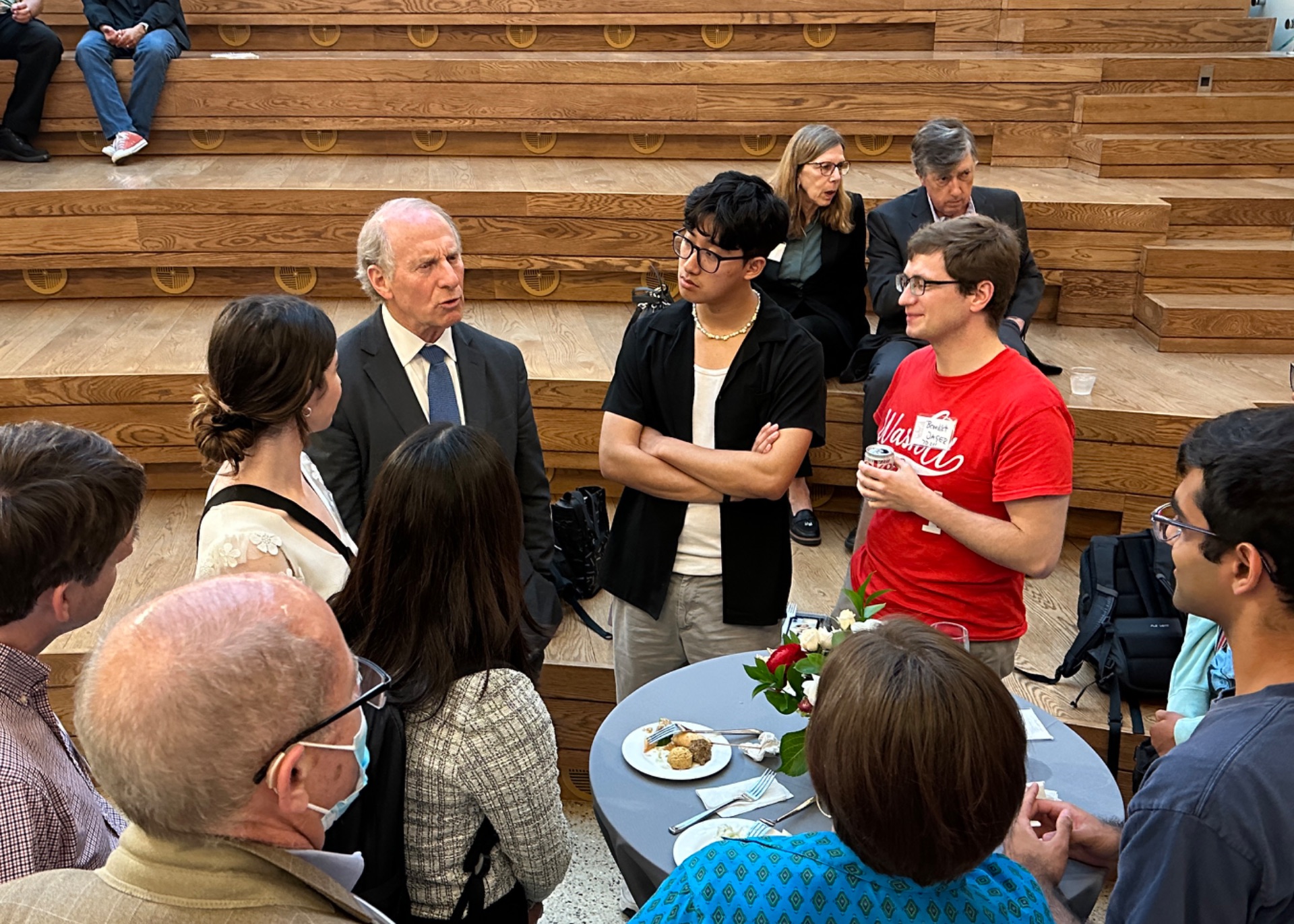 Diplomat Dr. Richard Haass speaks with students after an Engage Democracy 2024 event. 